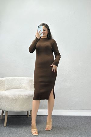 Bisiklet Yaka Triko Elbise Kahve - 4025.2043.