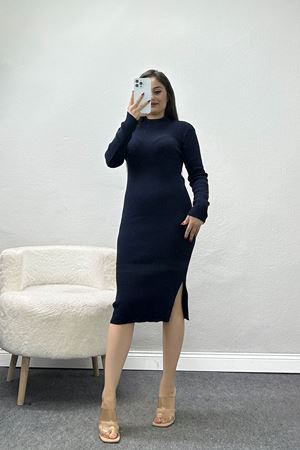 Bisiklet Yaka Triko Elbise Lacivert - 4025.2043.