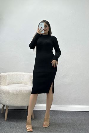 Bisiklet Yaka Triko Elbise Siyah - 4025.2043.