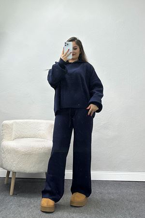 Akrilik Kapşonlu Triko Takım Lacivert - 31061.1766.