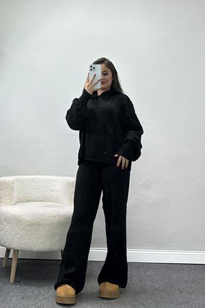 Akrilik Kapşonlu Triko Takım Siyah - 31061.1766.