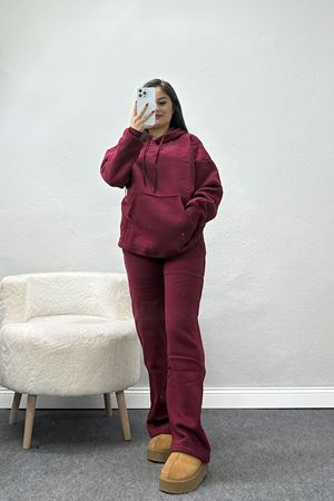 Üç İplik Kanguru Cep Eşofman Takımı Bordo - 70777.1878.