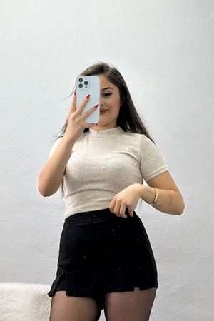 Dik Yaka Kısa Kol Yumoş Body Bej - 50213.1723.