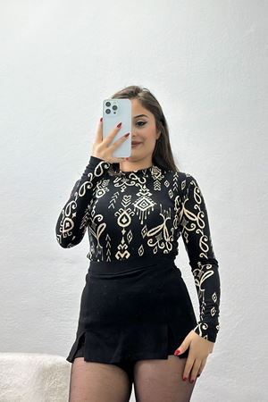 Yarım Balıkçı Yaka Likralı Ring Viskon Body Bejsiyah2 - 90950.1287.