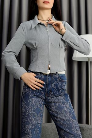 Quzu Önü Fermuarlı Gömlek Gri - 90173.2002.