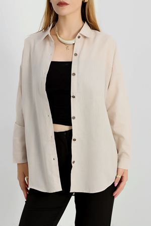Keten Oversize Gömlek Krem - 70766.701.