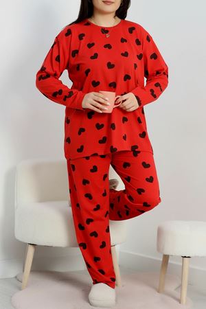 Alt Üst Aynı Büyük Beden Pijama Takımı Kırmızı - 50723.1961.