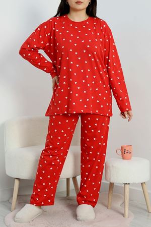 Alt Üst Aynı Büyük Beden Pijama Takımı Kırmızıbeyaz - 50723.1961.