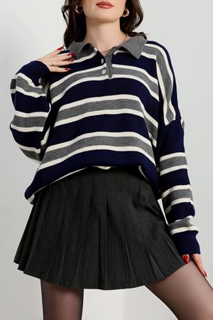 Çizgili Polo Hırka Gri - 4074.2043.