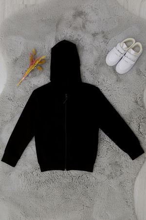 6-10 Yaş İki İplik Kompak Penye Kapşonlu Sweat Unisex Siyah - 90230.2032.