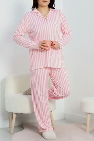 Baskılı Milan Soft Battal Gömlek Yaka Takım Pembeçizgili - 754.1287.