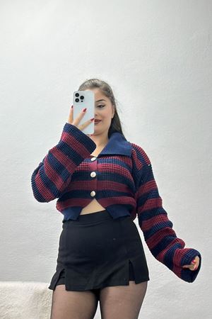 Polo Yaka Çizgili Hırka Lacivertbordo - 1530.1577.