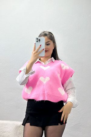 V Yaka Kalpli Süveter Pembe - 2410.1765.