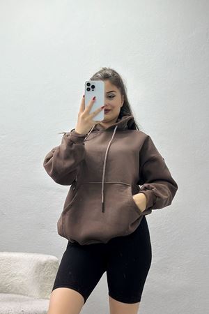 Kanguru Cepli Kapşonlu Sweat Kahve - 20960.1878.