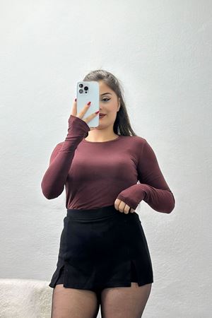 Bisiklet Yaka Parmak Geçmeli Viskon Body Acıkahve - 40075.599.