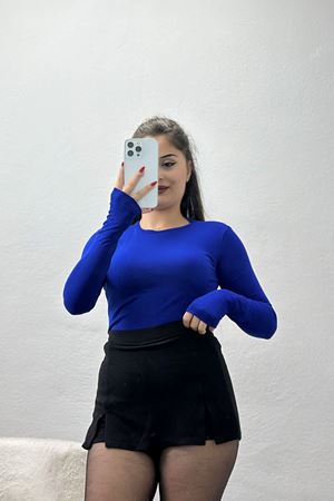 Bisiklet Yaka Parmak Geçmeli Viskon Body Saks - 40075.599.