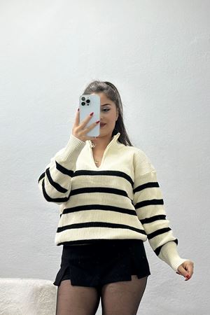 Fermuarlı Triko Kazak Lattesiyah - 42093.701.