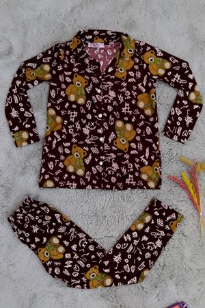 5-12 Yaş Süet Düğmeli Pijama Takımı Bordo - 50760.1048.