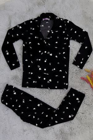 5-12 Yaş Süet Düğmeli Pijama Takımı Siyahbeyaz - 50760.1048.
