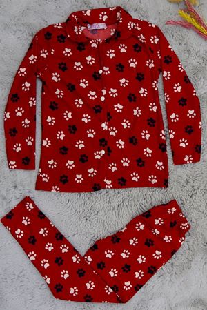 5-12 Yaş Süet Düğmeli Pijama Takımı Kırmızı - 50760.1048.