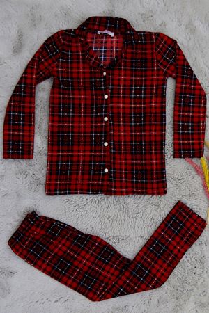 5-12 Yaş Süet Düğmeli Pijama Takımı Kırmızıekose - 50760.1048.