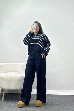 Çizgili Triko Takım Lacivert - 2295.1765.