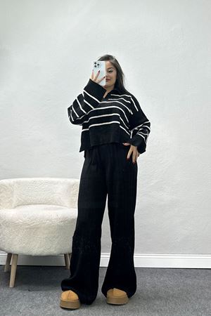 Çizgili Triko Takım Siyah - 2295.1765.