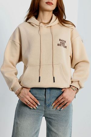 3 İplik Kanguru Cepli Kapşonlu Sweat Bejkahve - 42257.1878.