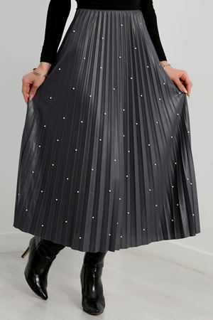 İncili Pileli Etek Füme - 50947.2036.