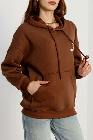 3 İplik Kanguru Cepli Kapşonlu Sweat Kahvebej - 42257.1878.