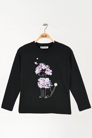 6-9 Yaş Kız Çocuk Baskılı Sweat Siyah - 6264038.1576.
