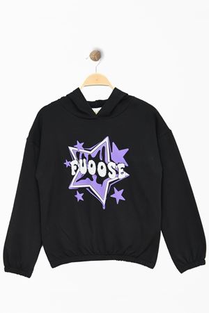 2 İp Şardonlu Baskılı Kapüşonlu 8-12 Yaş Sweat Siyah - 725432.1576.