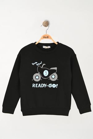 6-9 Yaş Baskılı 3 İp Şardonlu Sweatshirt Siyah - 2264189.1576.