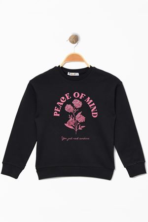 Çiçek Baskılı 8-12 Yaş Çocuk Sweatshirt Siyah - 724869.1576.
