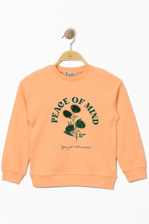 Çiçek Baskılı 8-12 Yaş Çocuk Sweatshirt Turuncu - 724869.1576.