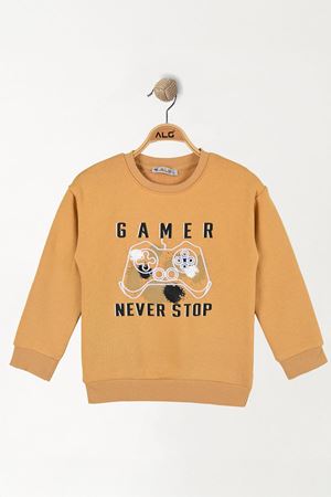 6-9 Yaş Gamer Baskılı 3 İp Şardonlu Sweatshirt Hardal - 2264219.1576.