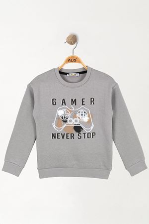 6-9 Yaş Gamer Baskılı 3 İp Şardonlu Sweatshirt Gri - 2264219.1576.