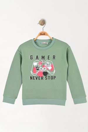 6-9 Yaş Gamer Baskılı 3 İp Şardonlu Sweatshirt Mint - 2264219.1576.