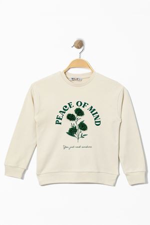 Çiçek Baskılı 8-12 Yaş Çocuk Sweatshirt Ekru - 724869.1576.