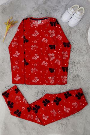 13-16 Yaş Süet Pijama Takımı Kırmızı - 42206.2028.