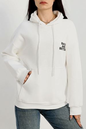 3 İplik Kanguru Cepli Kapşonlu Sweat Beyazsiyah - 42257.1878.