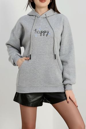 3 İplik Kanguru Cepli Kapşonlu Sweat Gri - 42250.1878.