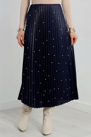 İncili Pileli Etek Lacivert - 50947.2036.