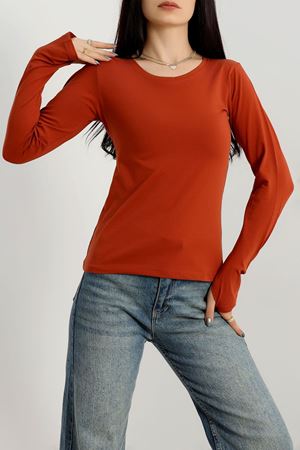 Bisiklet Yaka Likralı Parmak Geçmeli Kompak Body Kiremit - 90931.1878.