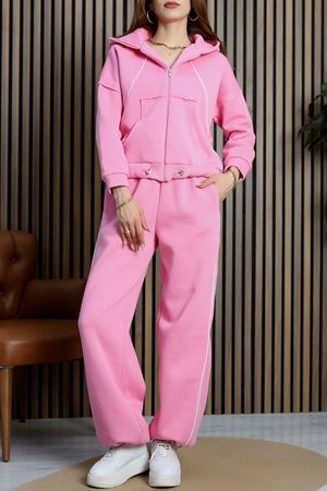 Kapşonlu Fermuarlı Biyeli Takım Pembe - 42338.2093.