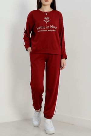 Baskılı 2 İplik Eşofman Takımı Bordobeyaz - 50733.1005.