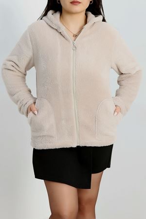 Welsoft Kumaş Kapşonlu Battal Ceket Taş - 70749.107.