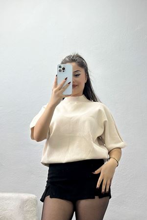 Kısa Kollu Triko Krem - 2308.1765.