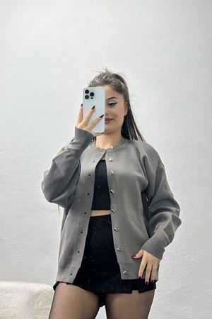 Kalp Düğmeli Hırka Füme - 3256.1577.