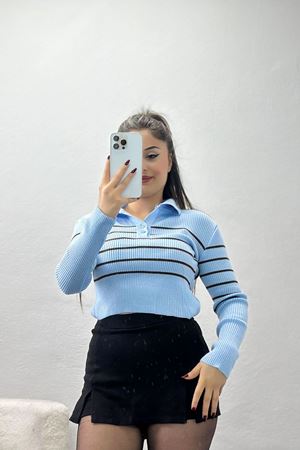 Polo Yaka Çizgili Triko Bebemavi - 4002.2043.